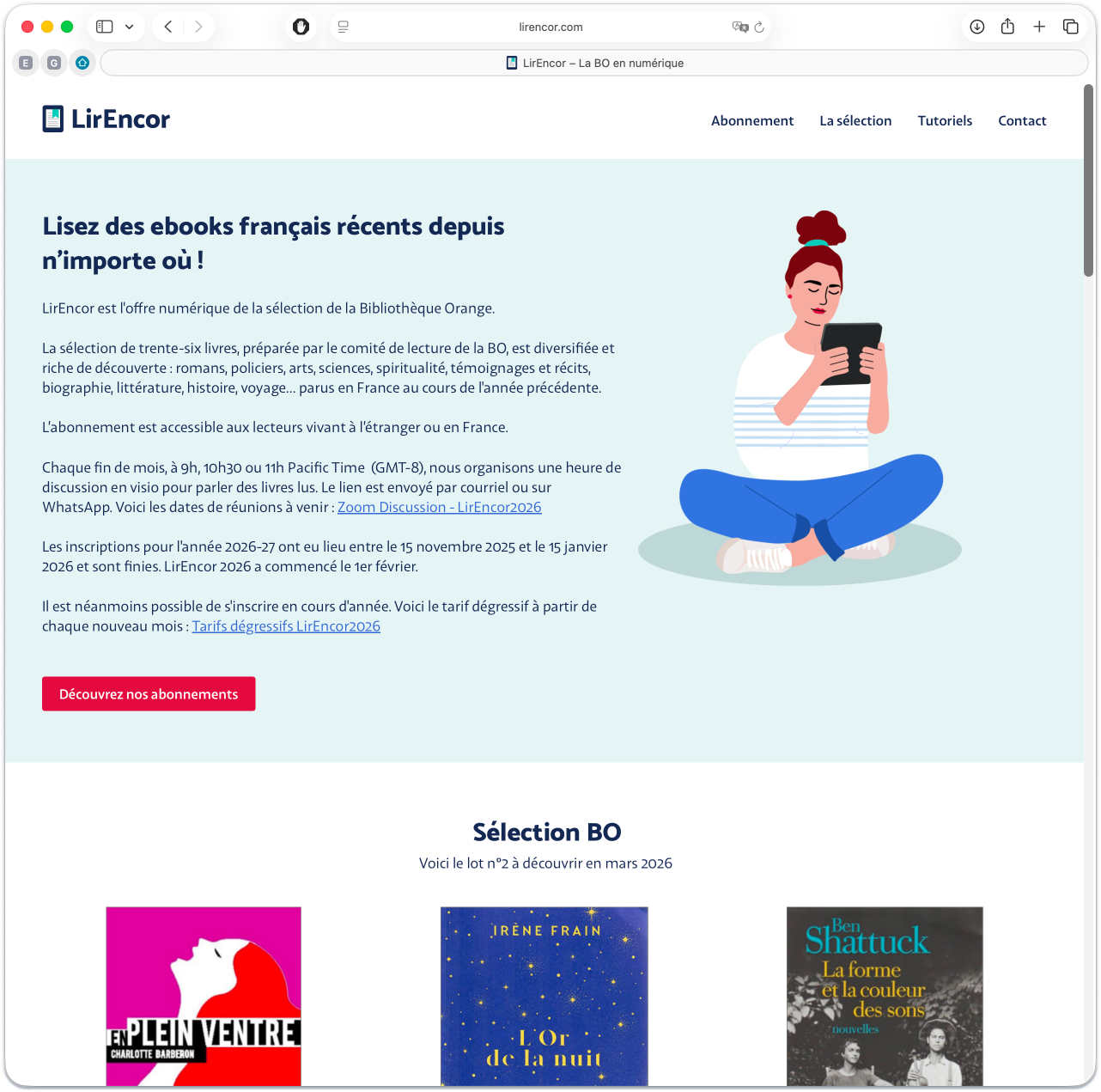 LirEncor homepage showing the digital library interface and reading program information.