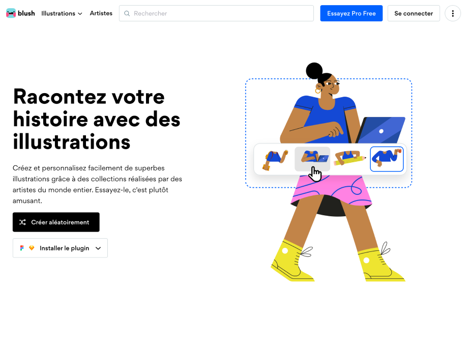 Blush.design interface showing French localization